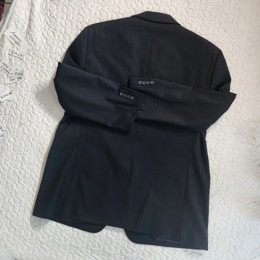NEW 44 Black 100 % Fine Smooth Wool Mens Blazer Modern Business Suit Jacket Exc.
